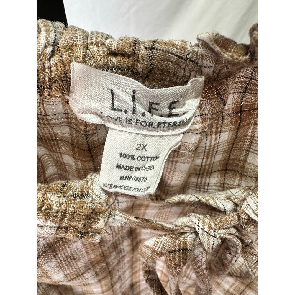 L.I.F.E. Gingham Boho Prairie Top Sz 2X 100% Cotton - Picture 5 of 7